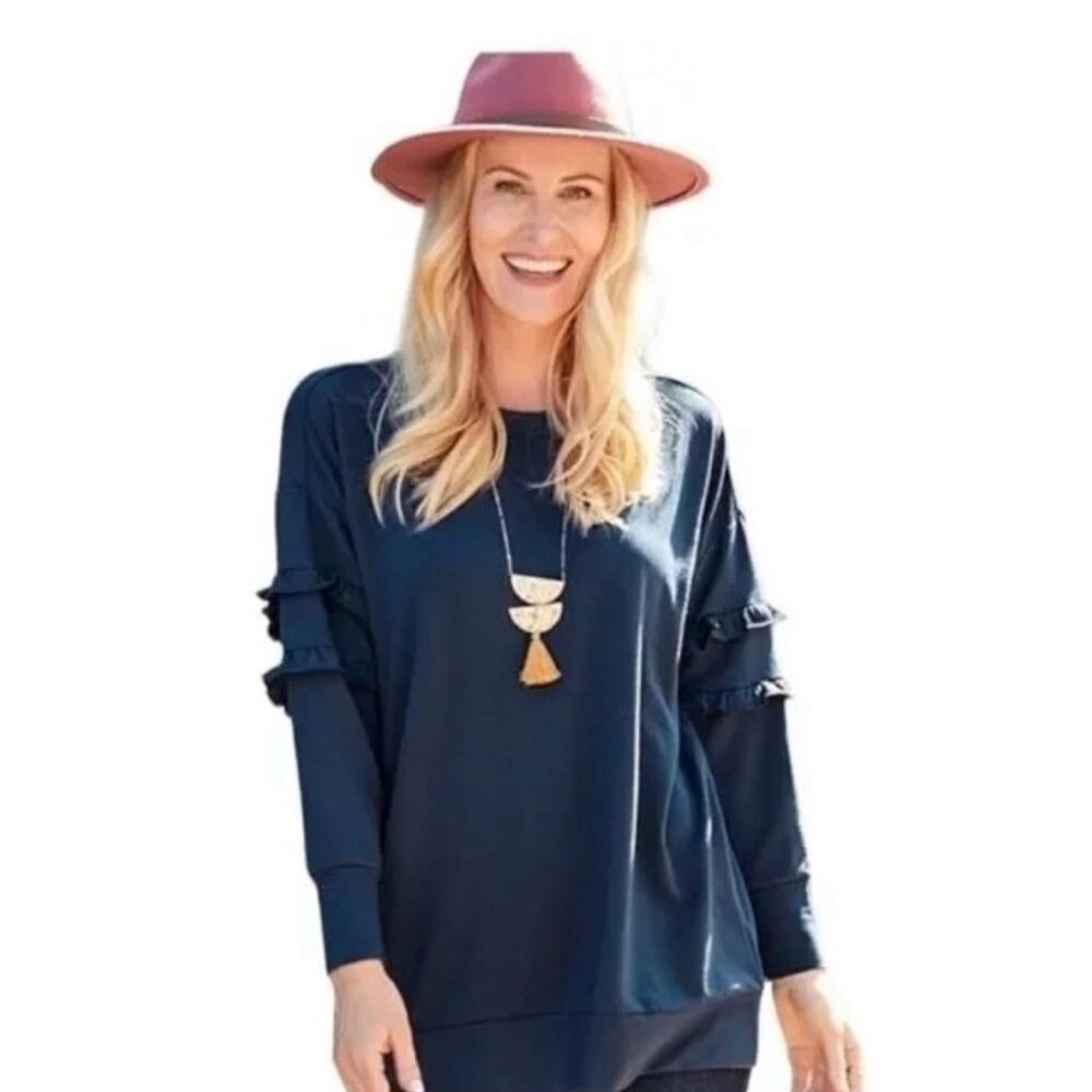 Matilda Jane Women’s Navy Ruffle-Sleeve Pullover Sweatshirt